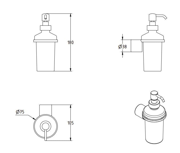 LAMDA BLACK MATTE WALL MOUNTED SOAP DISPENSER