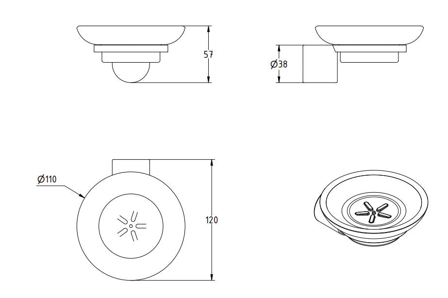LAMDA BLACK MATTE WALL MOUNTED SOAP DISH HOLDER