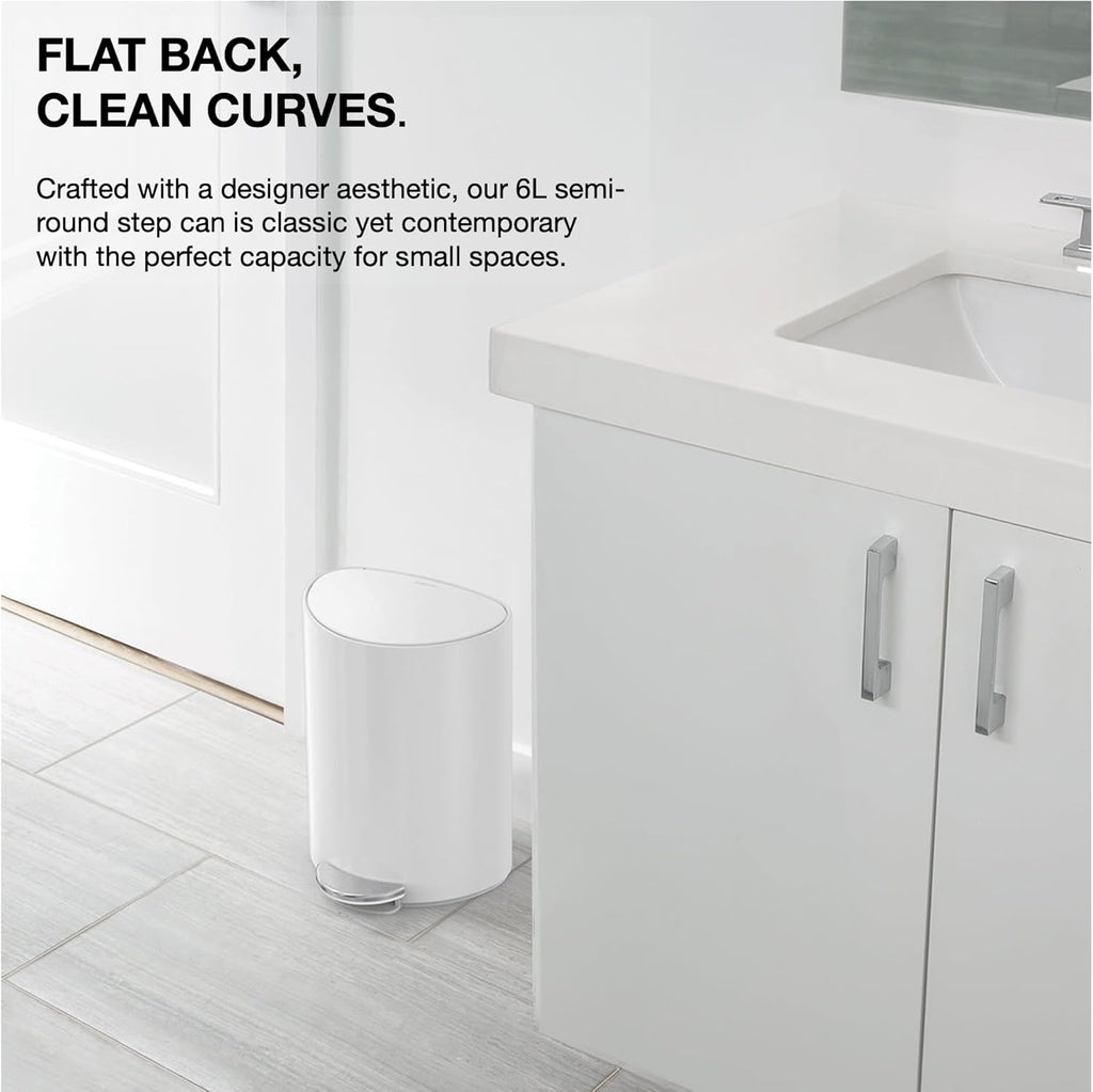 Simplehuman 6L semi-Round Step can White Stainless Steel