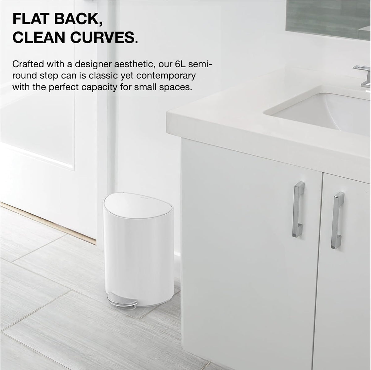 Simplehuman 6L semi-Round Step can White Stainless Steel