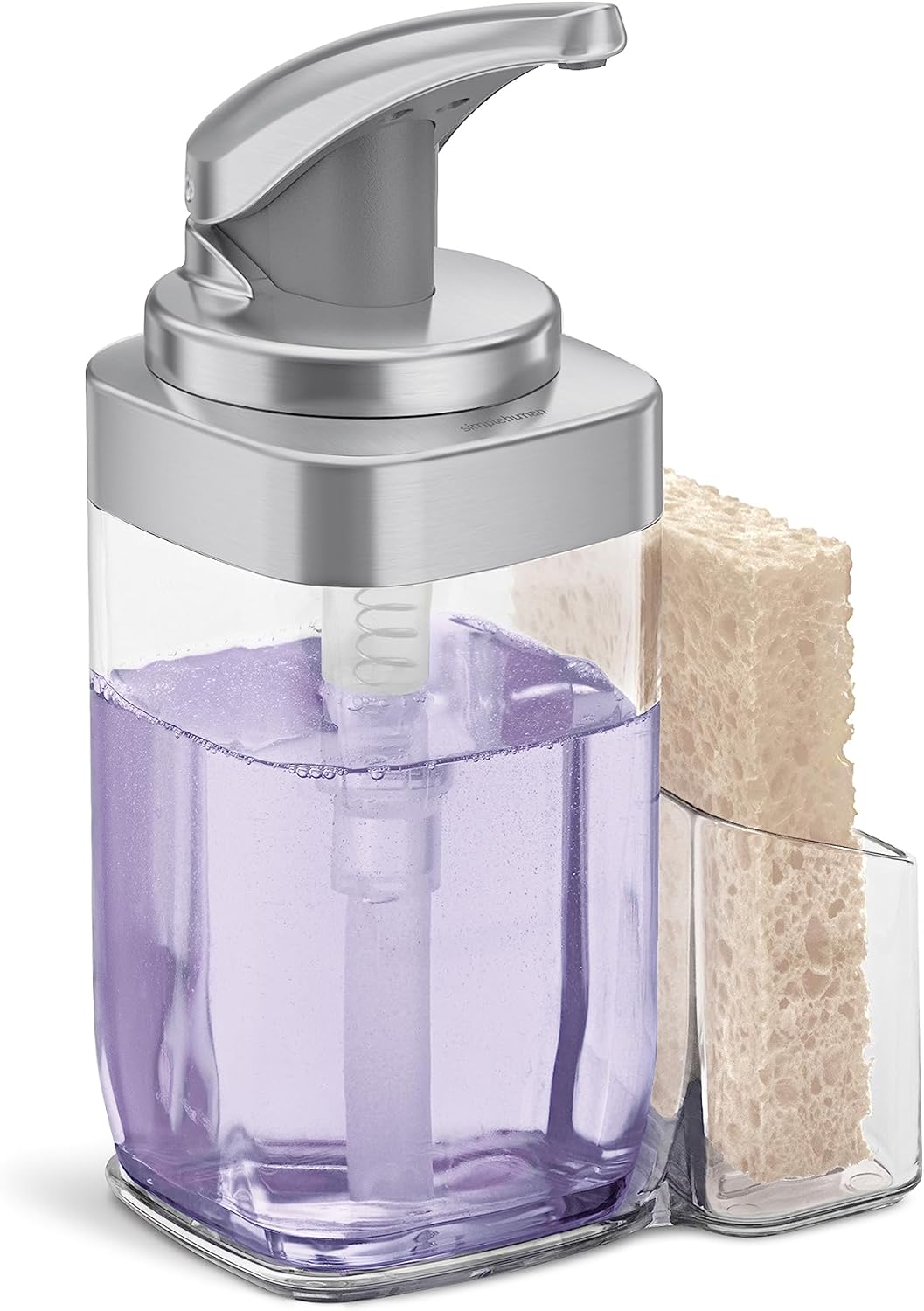 Square Push Pump Soap Dispenser with Sponge Caddy Brushed Nickel 650ml