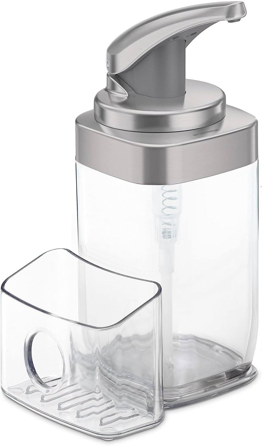Square Push Pump Soap Dispenser with Sponge Caddy Brushed Nickel 650ml