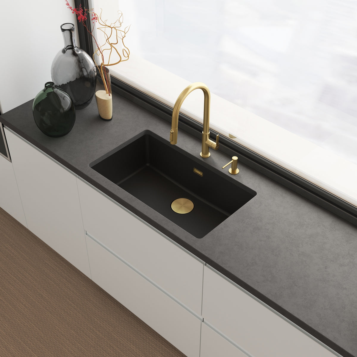 FRANKE Maris Slim Sink Mixer Clear Water Pull out Brushed Gold - product photo