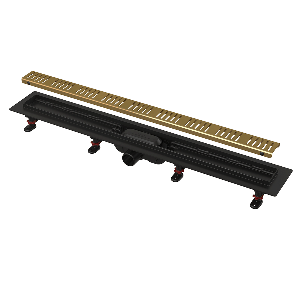 SHOWER DRAIN WITH AN EDGE FOR PERFORATED GRIDS BLACK & BRASS