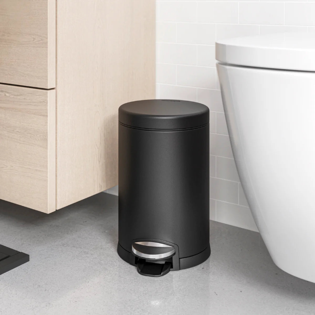 4.5L Round Pedal Bin Matte Black Stainless Steel