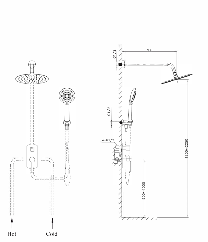 ELEGANCE CONCEALED BATH-SHOWER MIXER SET BLACK MATT