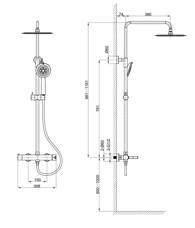 Orabella Elegance - Round shower column