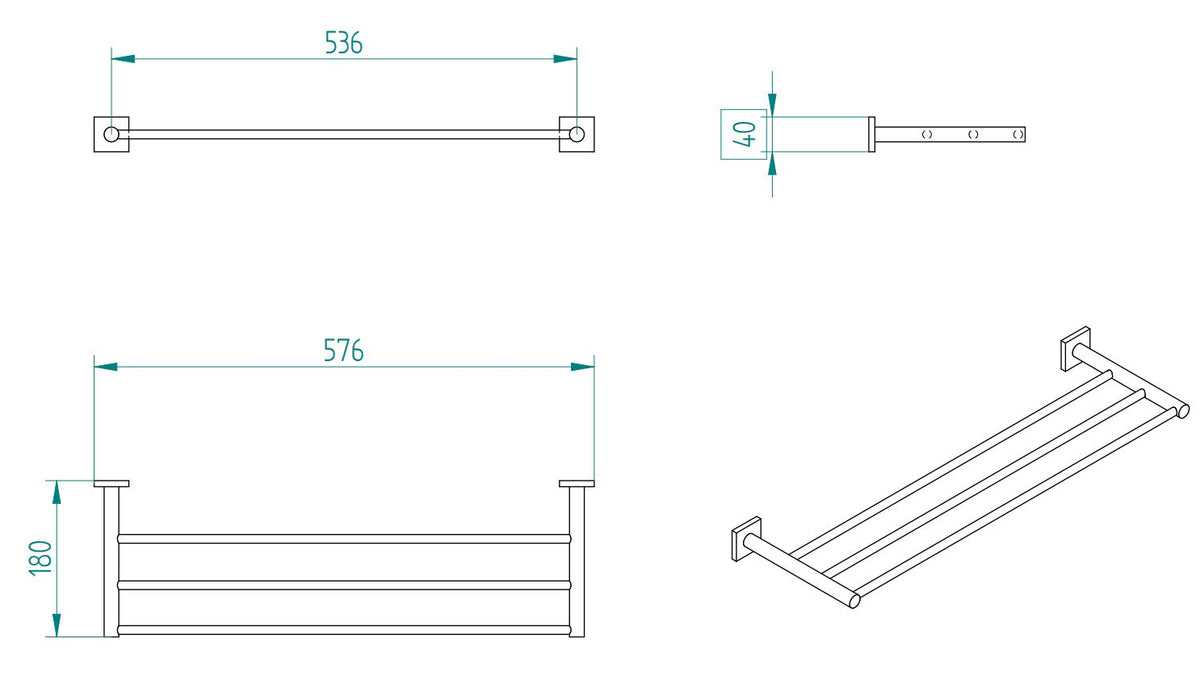 DELTA TRIPLE TOWEL RAIL 57.6CM