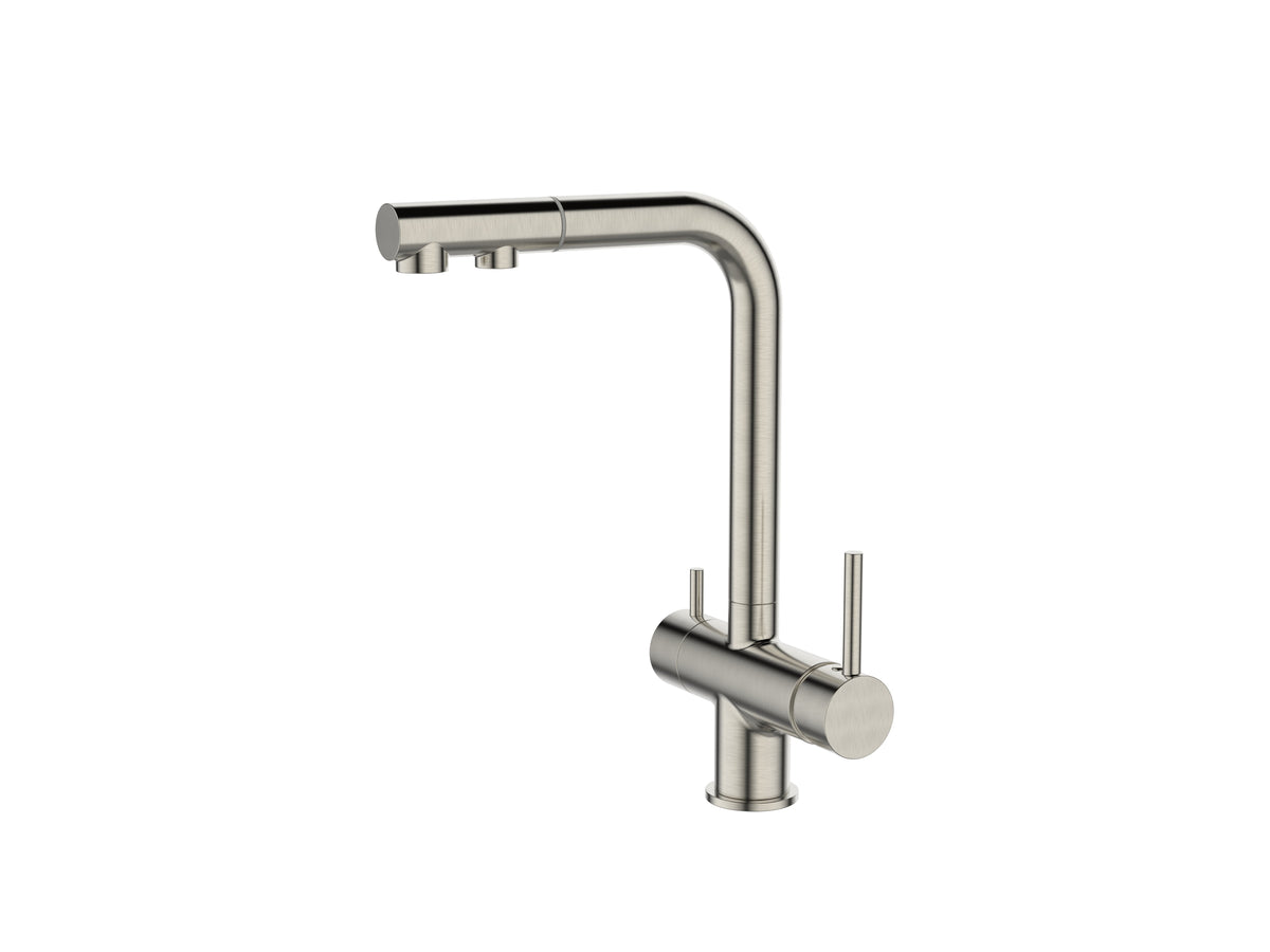 BRUSHED CHROME PULL OUT KITCHEN MIXER 3-WAY