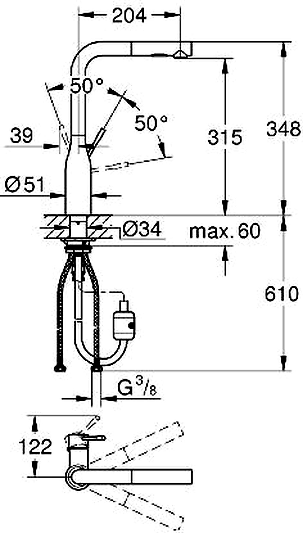 GROHE 30270000 high-resolution technical drawing