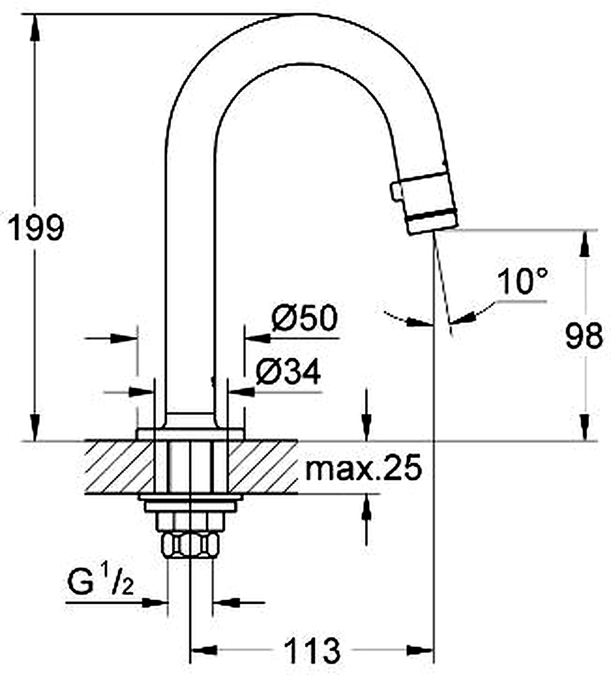 GROHE 20201000 high-resolution technical drawing