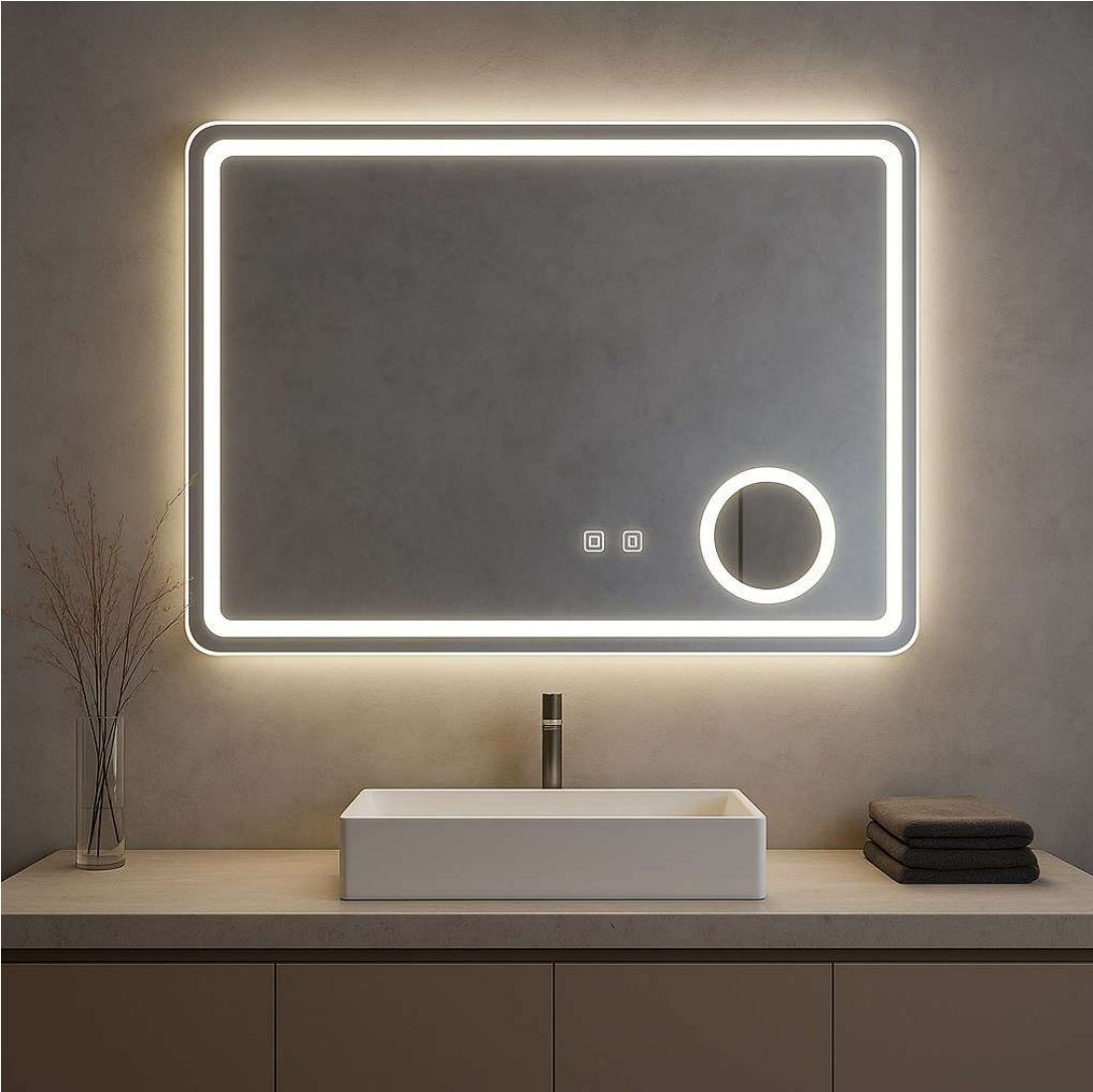 MALMO ANTI-FOG LED MIRROR 60X80CM W/ MAGNIFYING MIRROR