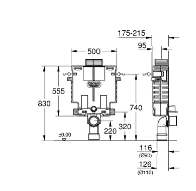 GROHE UNISET ELEMENT FOR WC, 0.82 M INSTALLATION HEIGHT