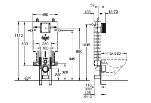 GROHE UNISET ELEMENT FOR WC WITH EPS HOUSING AND SUPPORT FEET