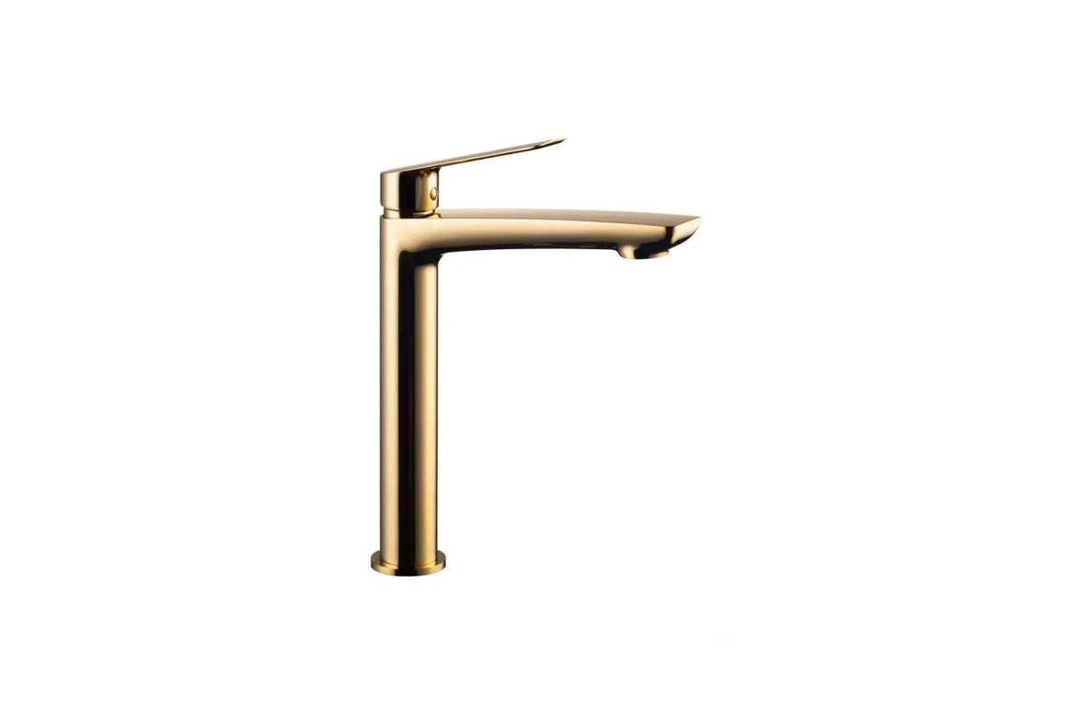 SLEEK TALL BRIGHT BRASS BASIN MIXER