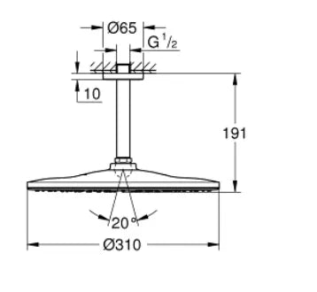 GROHE RAINSHOWER MONO 310 HEAD SHOWER SET CEILING 142 MM, 1 SPRAY PHANTOM BLACK