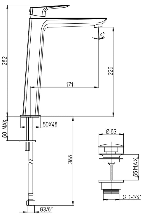 NOVE SINGLE-LEVER BASIN MIXER HIGH W/ LONG SPOUT